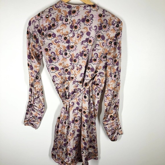 Alexis Kari Wrap Dress Sequin Floral Print  Long Sleeve Multicolor Size XS - Picture 6 of 16